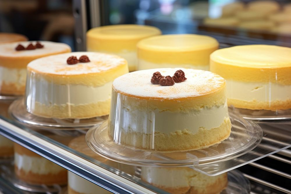 Cheesecake dessert food arrangement.