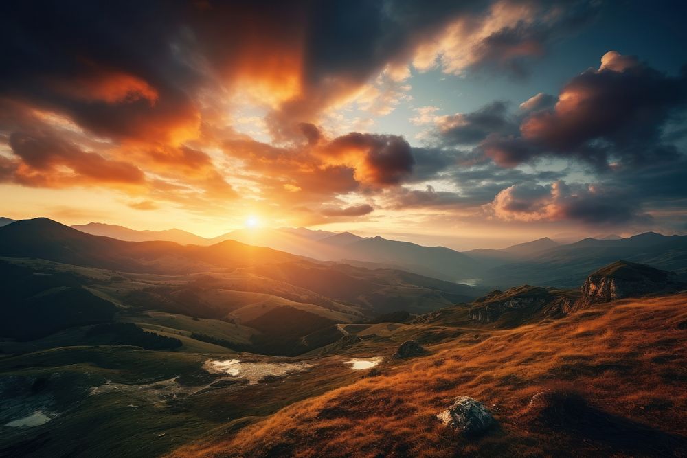 Nature sunset landscape mountain. AI generated Image by rawpixel.