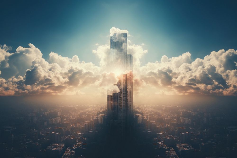 Sky architecture skyscraper cityscape. AI generated Image by rawpixel.