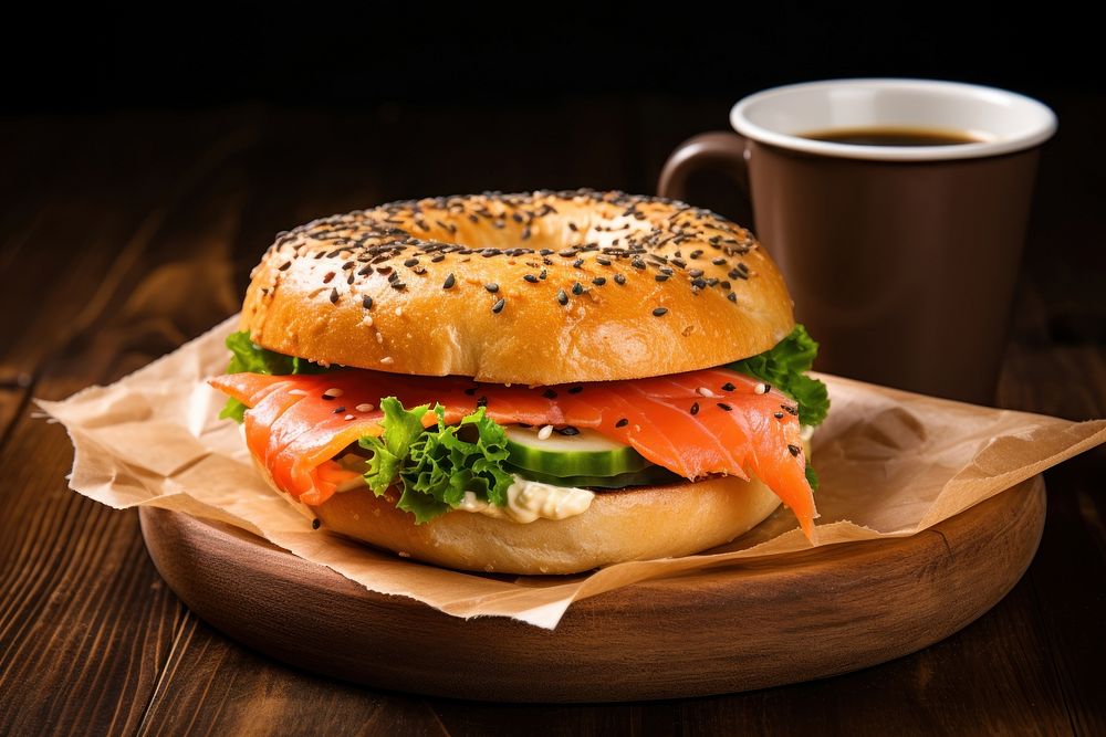 Bagel cup coffee bread. AI generated Image by rawpixel.