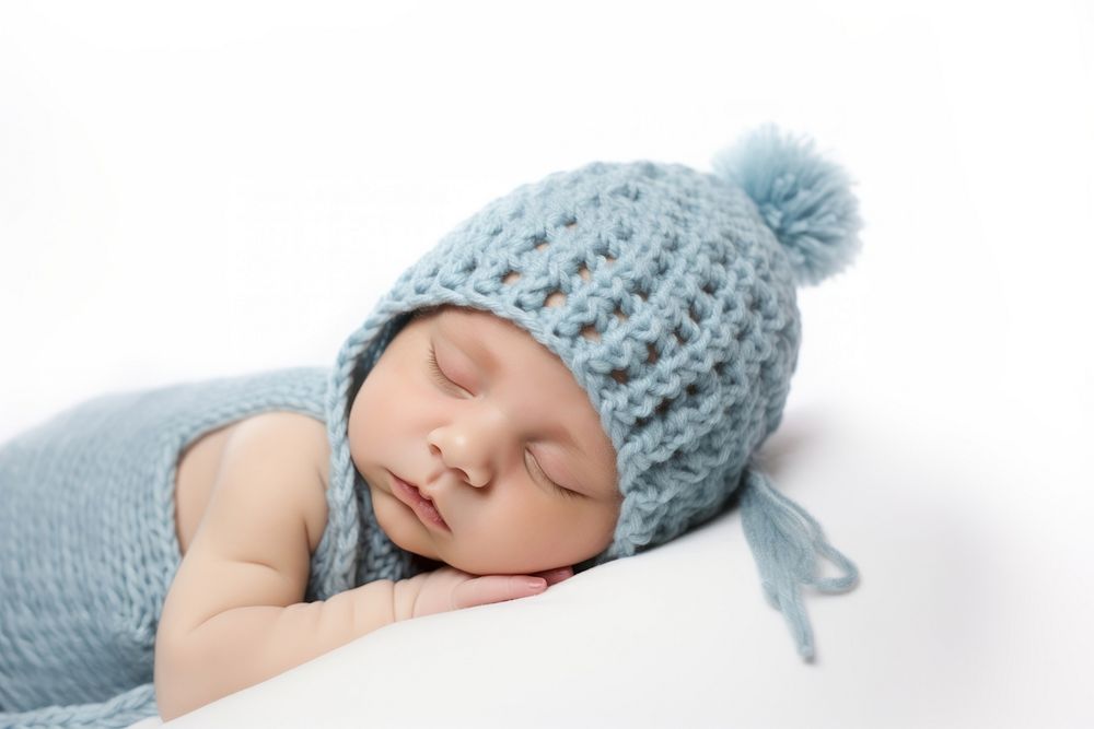 Baby sleeping white background comfortable. AI generated Image by rawpixel.