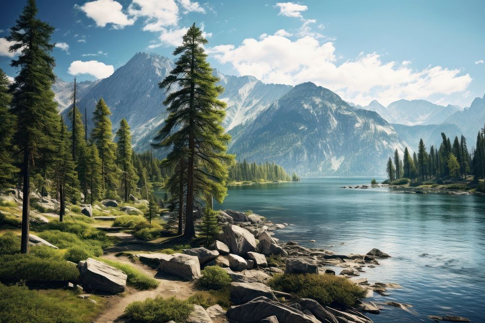 Tree lake wilderness landscape. AI generated Image by rawpixel.
