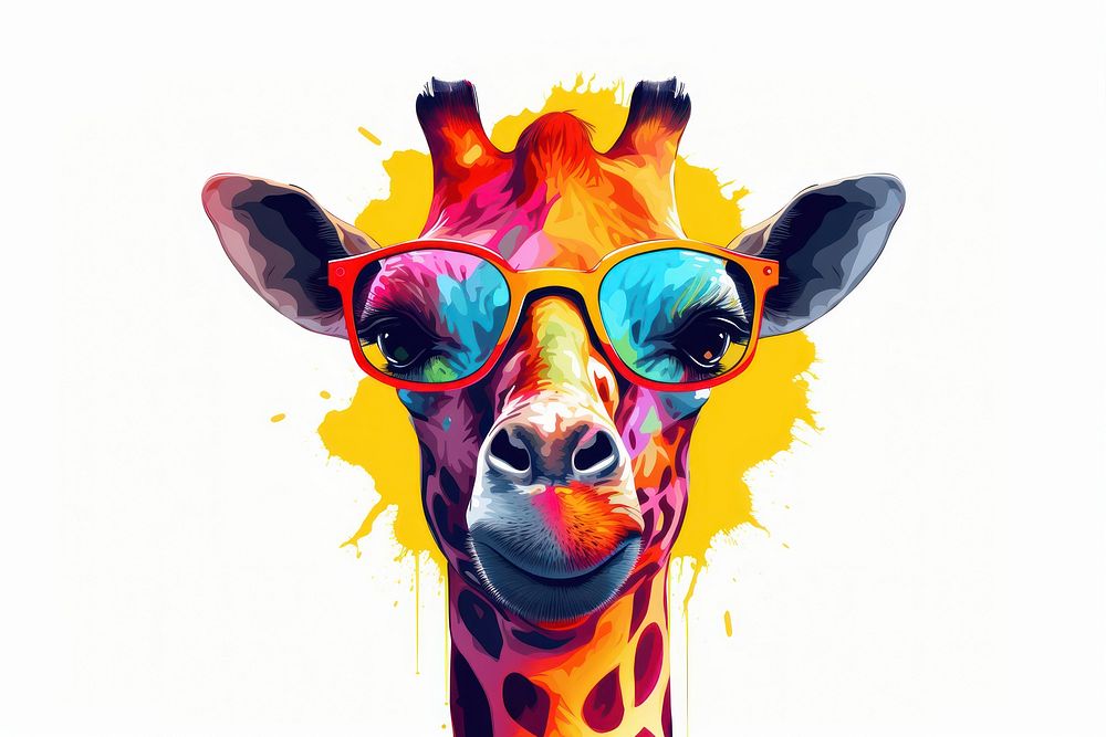 Giraffe sunglasses portrait animal. AI generated Image by rawpixel.