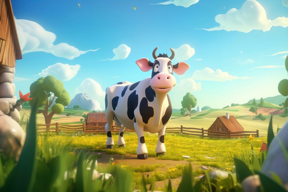 Cow livestock outdoors cartoon. AI generated Image by rawpixel.