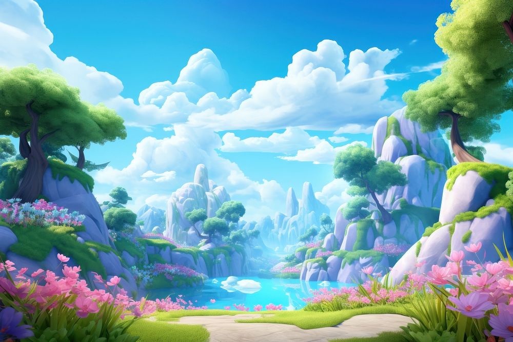 Landscape outdoors cartoon nature. AI generated Image by rawpixel.