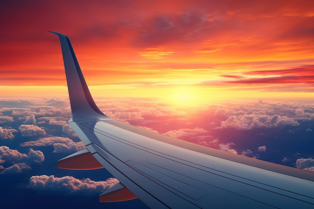 Sunset airplane aircraft outdoors. AI generated Image by rawpixel.