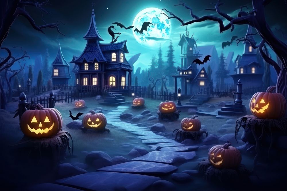 Halloween cartoon night anthropomorphic. AI generated Image by rawpixel.