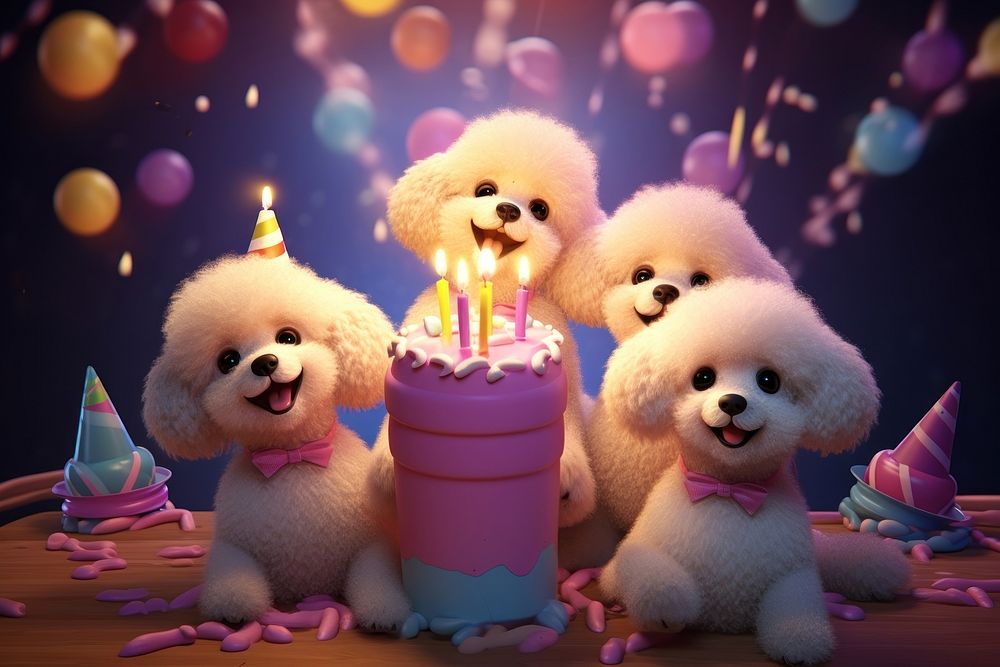 Dessert cartoon poodle party. AI generated Image by rawpixel.