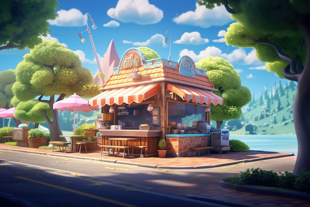 Restaurant outdoors cartoon plant. AI generated Image by rawpixel.