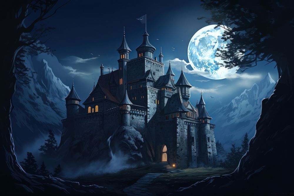 Castle night moon architecture. AI | Free Photo Illustration - rawpixel