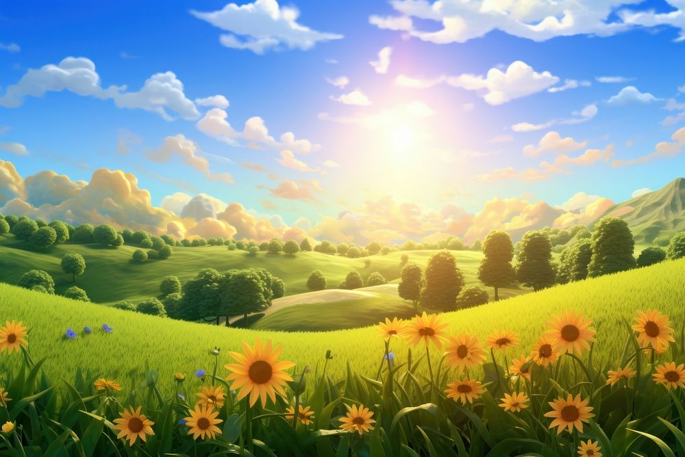 Sun landscape grassland sunlight. AI generated Image by rawpixel.