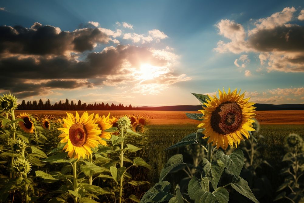 Sun agriculture landscape sunflower. AI generated Image by rawpixel.