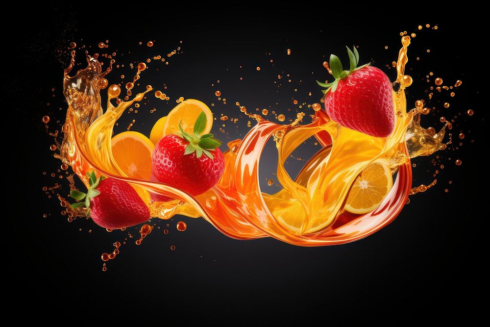 Strawberry fruit splashing plant. AI generated Image by rawpixel.