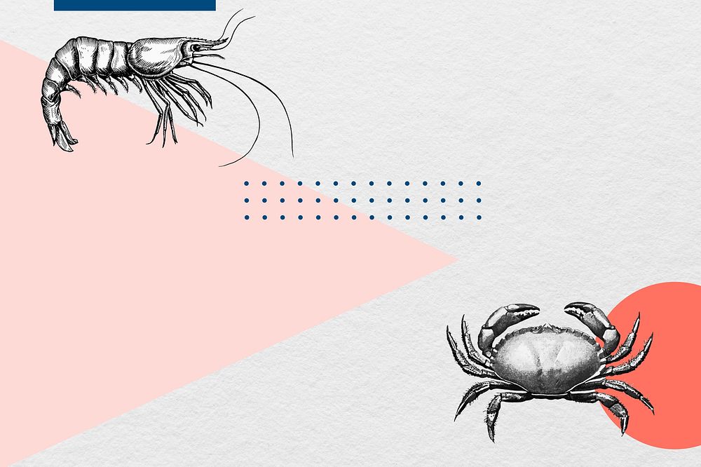 Gray abstract geometric background, prawn and crab border