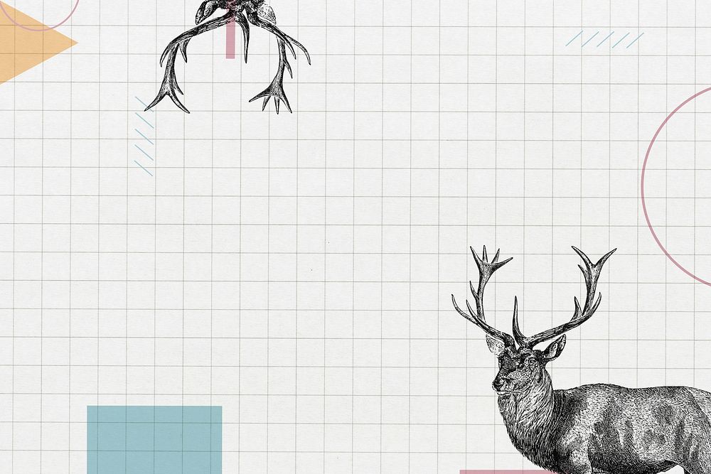 Off-white grid background, stag deer border