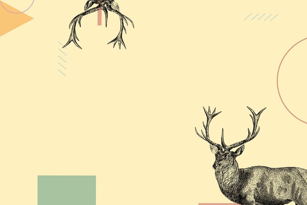 Yellow geometric background, stag deer border