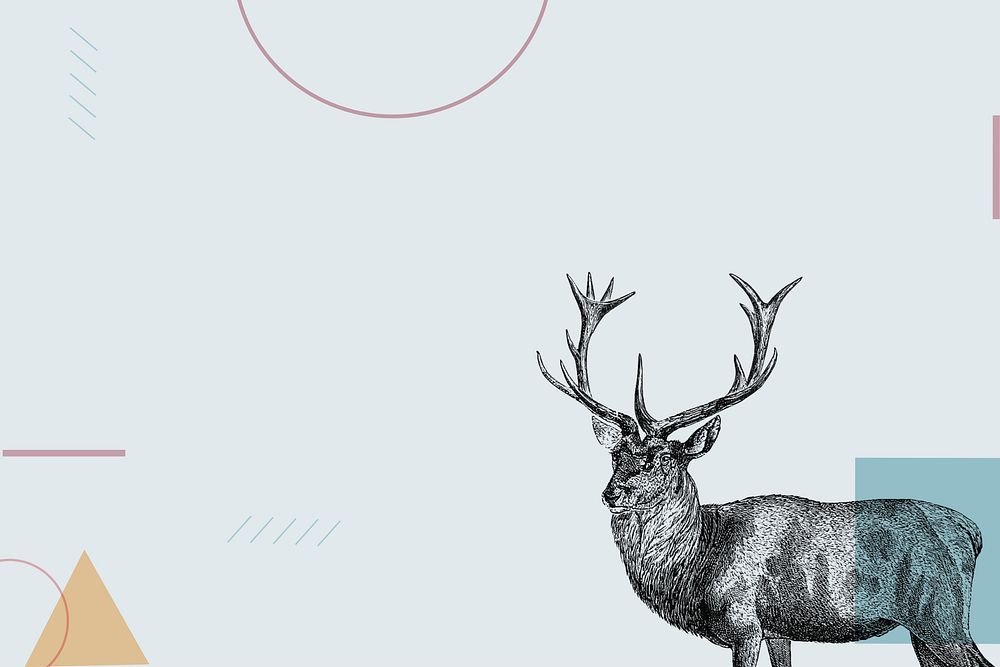 Blue geometric background, stag deer illustration