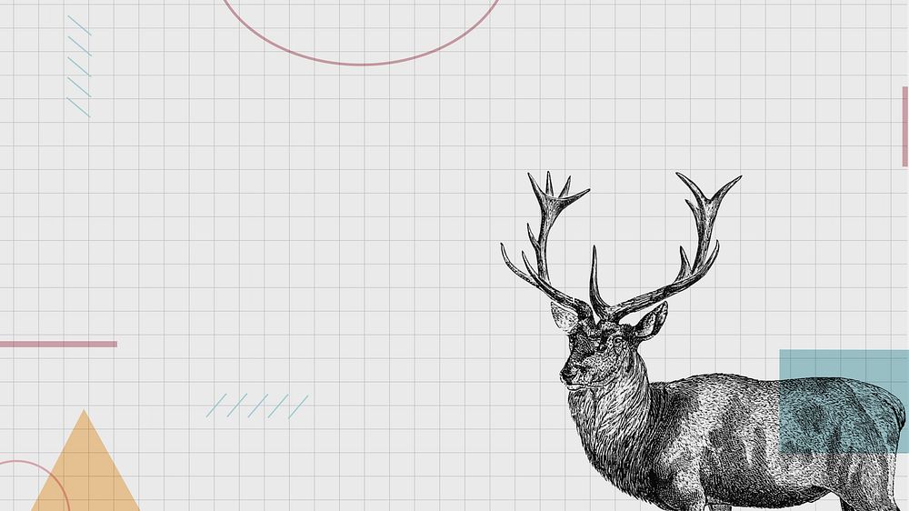 Off-white grid  HD wallpaper, stag deer illustration