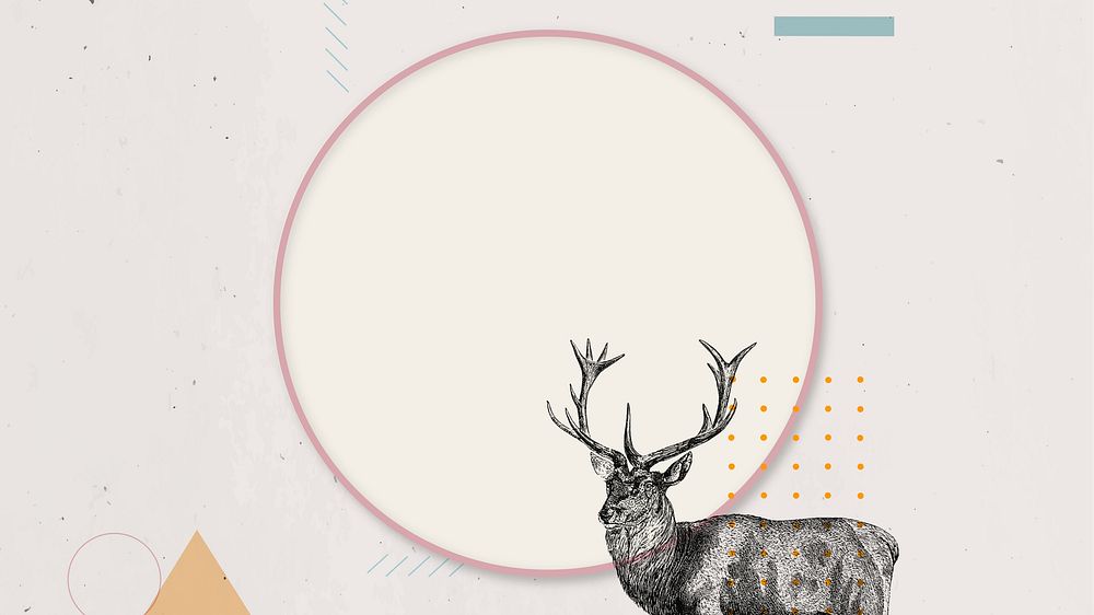 Circle frame HD wallpaper, vintage stag deer illustration