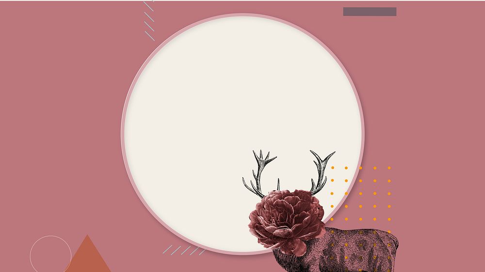 Pink circle frame HD wallpaper, vintage stag deer illustration