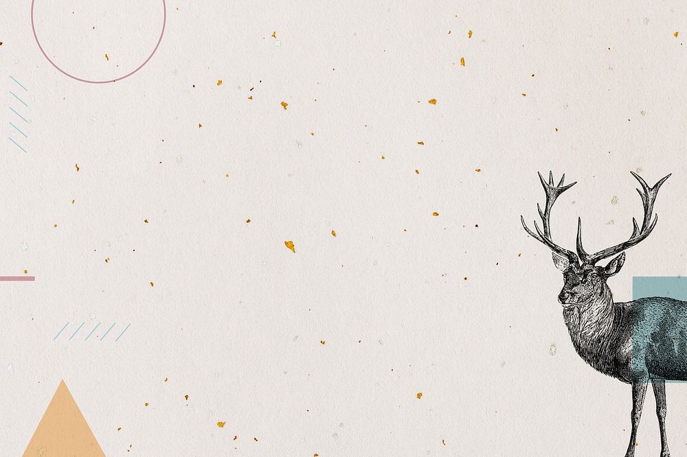 Beige geometric background, stag deer illustration