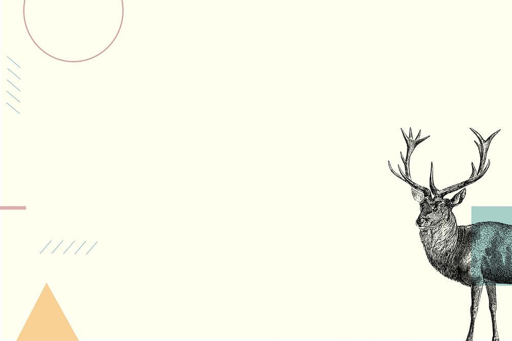 Beige geometric background, stag deer illustration