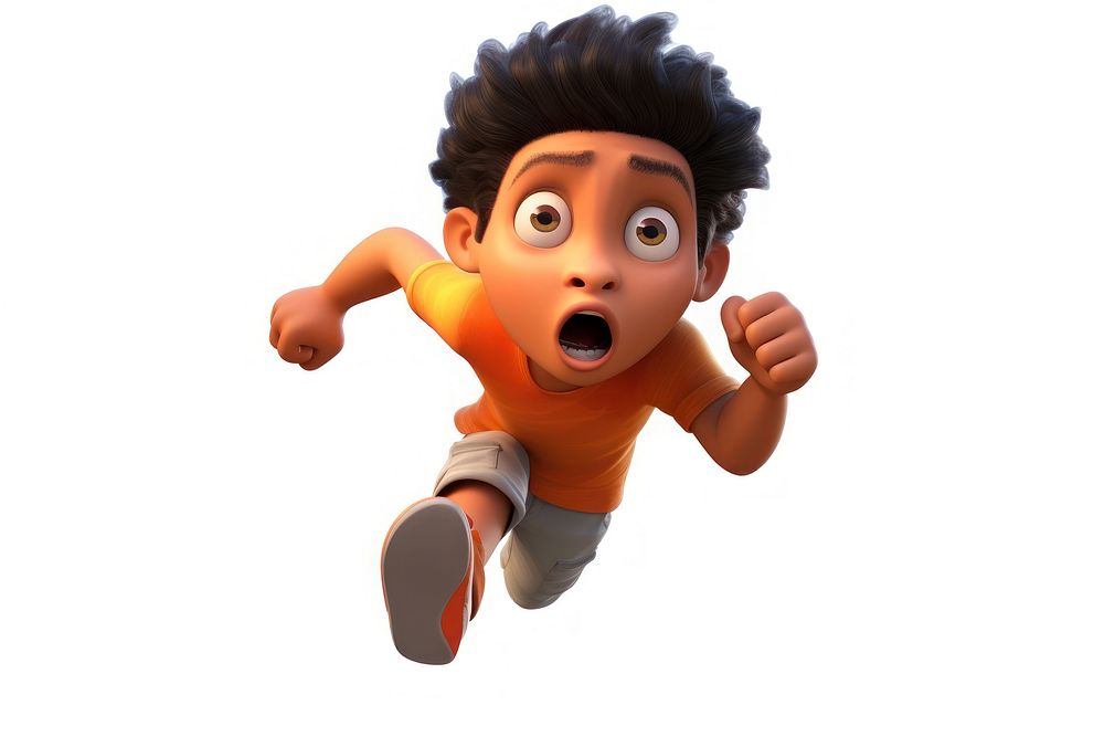 Kid running portrait cartoon white background. AI generated Image by rawpixel.