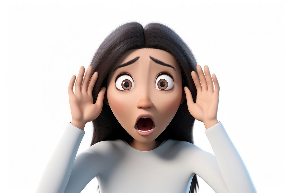 Asian woman getting paranoid cartoon adult white background. AI generated Image by rawpixel.