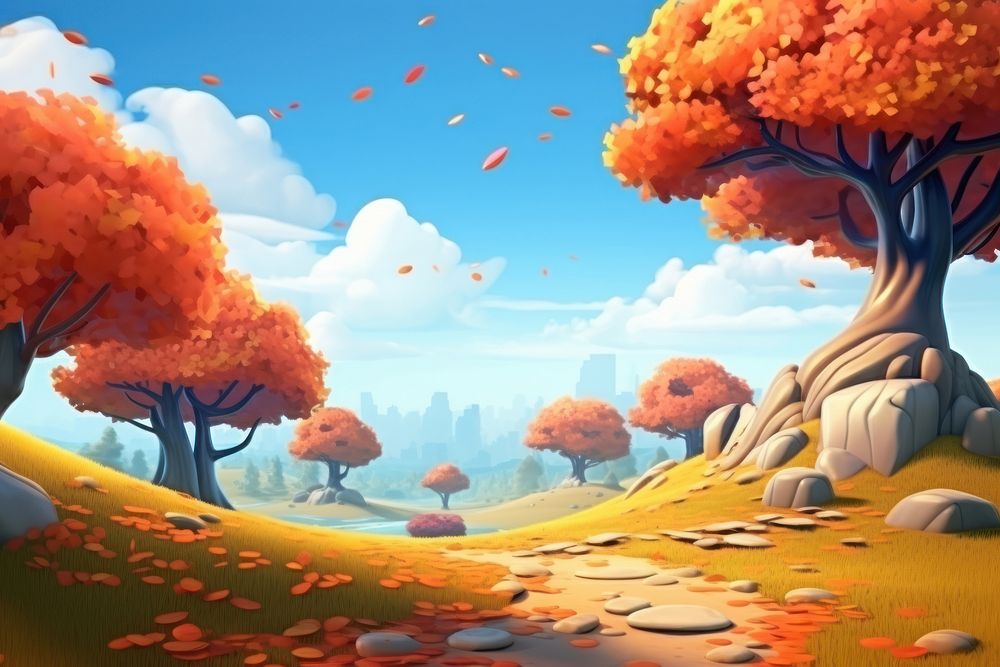 Outdoors cartoon autumn tranquility. AI generated Image by rawpixel.