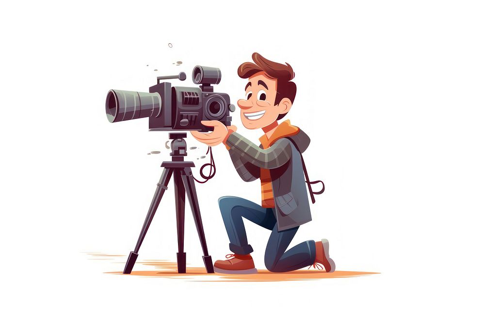 Photographer cartoon tripod white background. AI generated Image by rawpixel.