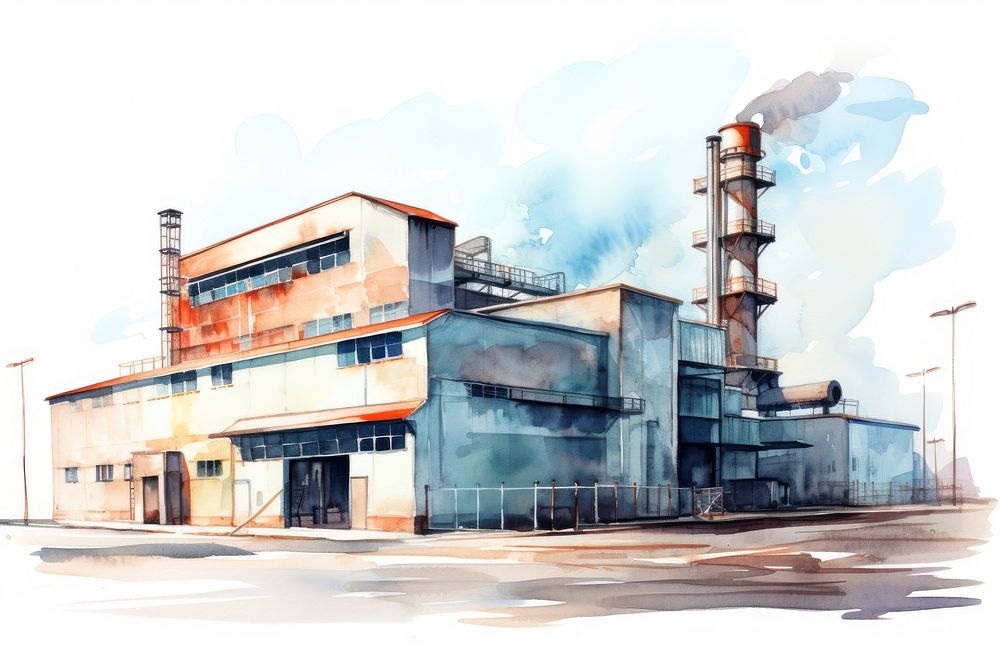 Factory architecture building pollution. AI generated Image by rawpixel.