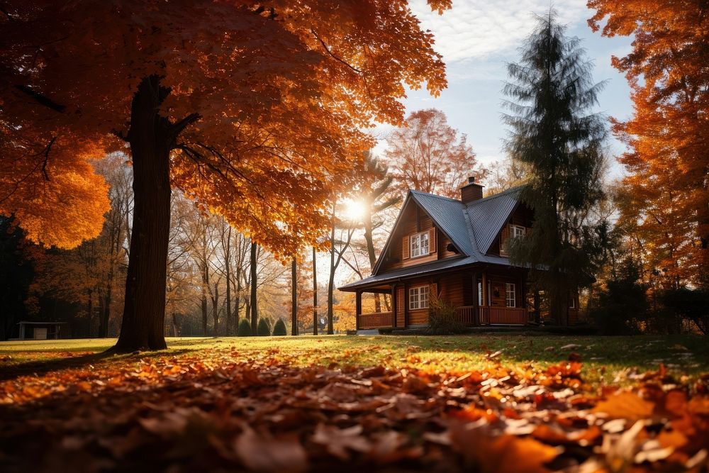 Autumn house day architecture. AI generated Image by rawpixel.
