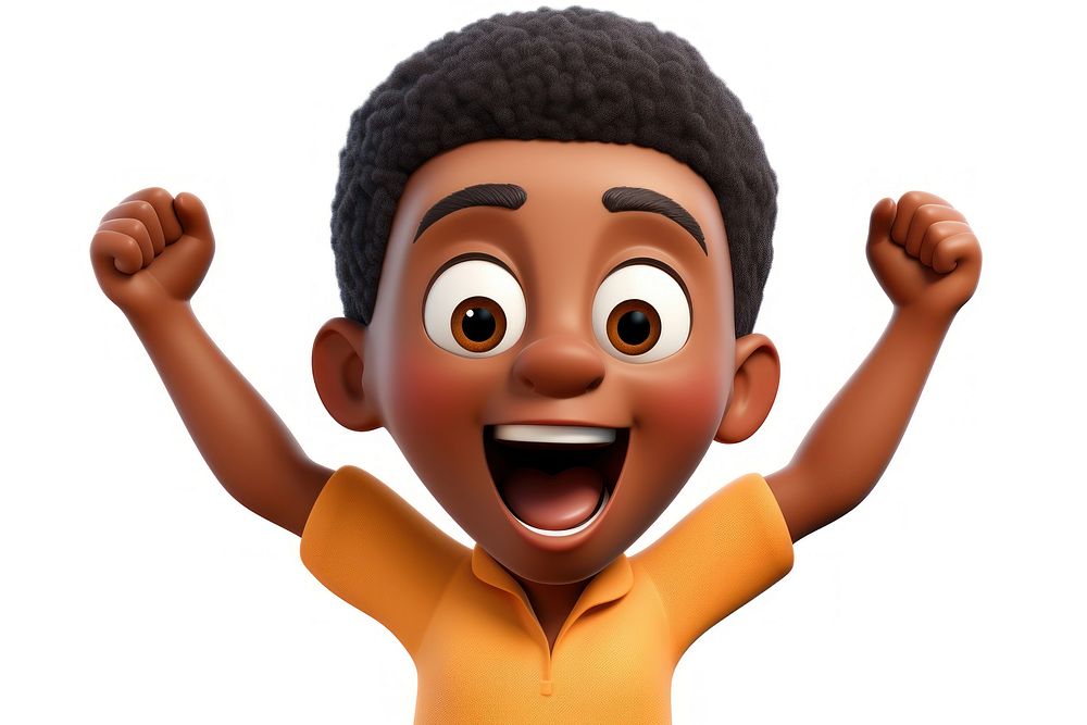 Excited black boy cartoon white background excitement. AI generated Image by rawpixel.