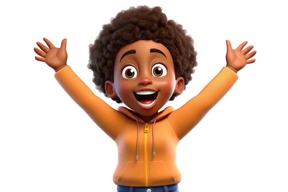 Excited black kid cartoon white background excitement. AI generated Image by rawpixel.