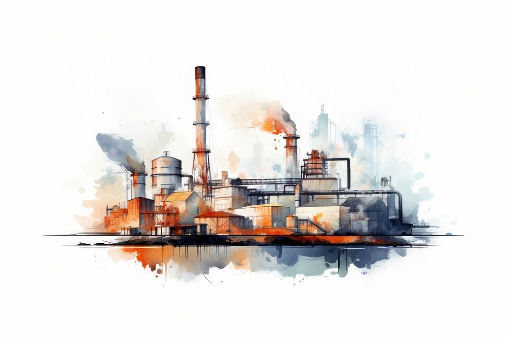 Factory architecture refinery smoke. AI generated Image by rawpixel.