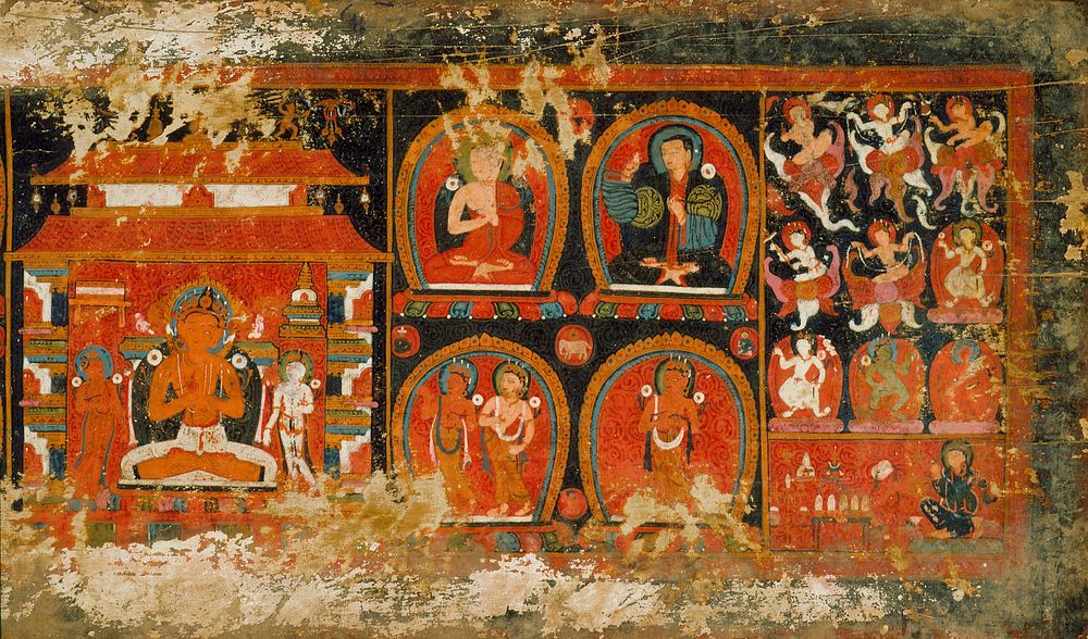 Enshrined Manjushri with Monks and Deities, Cover of a Prajnaparamita (The Perfection of Wisdom)
