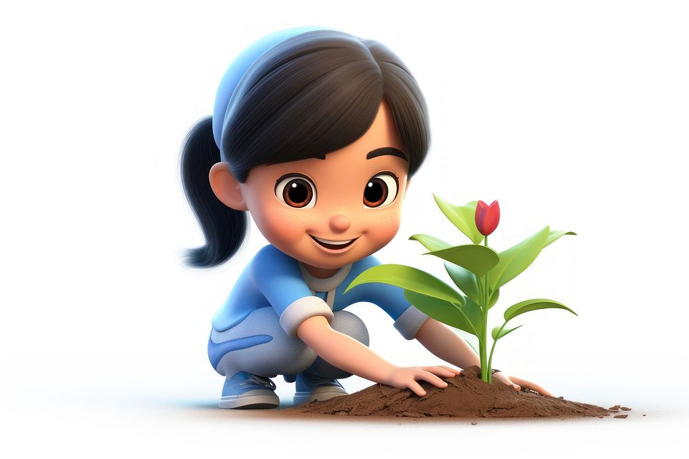 Plant planting cartoon white background. AI generated Image by rawpixel.