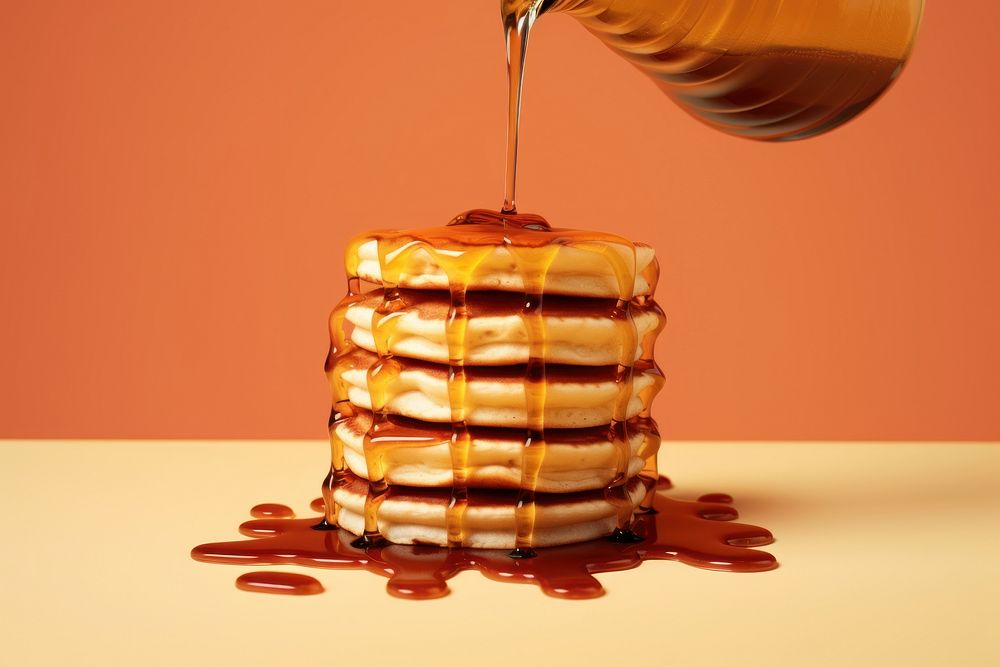 Pancake pouring syrup food. AI generated Image by rawpixel.