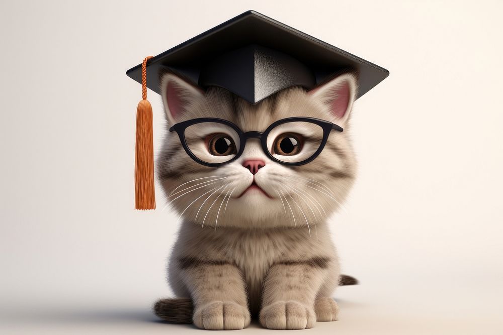 Cat wearing graduate cap portrait graduation animal. 