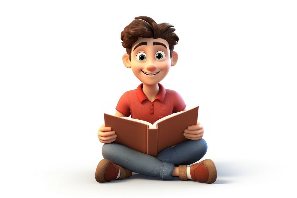 Reading cartoon sitting smiling. AI generated Image by rawpixel.