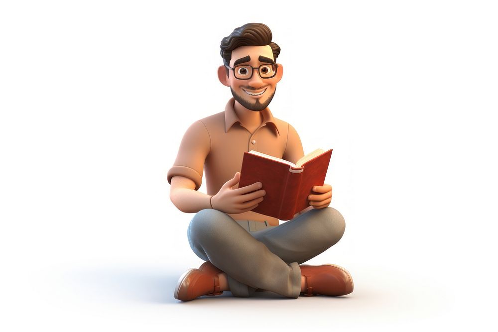 Reading sitting smiling cartoon. AI generated Image by rawpixel.