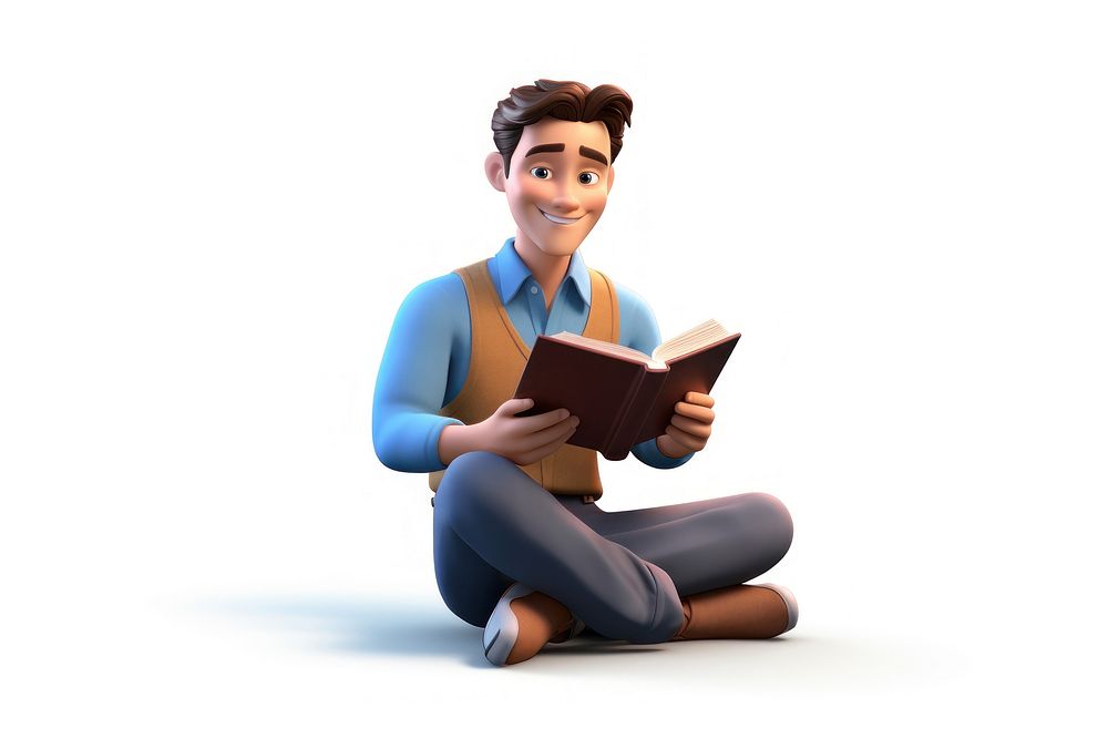 Reading sitting smiling cartoon. AI generated Image by rawpixel.