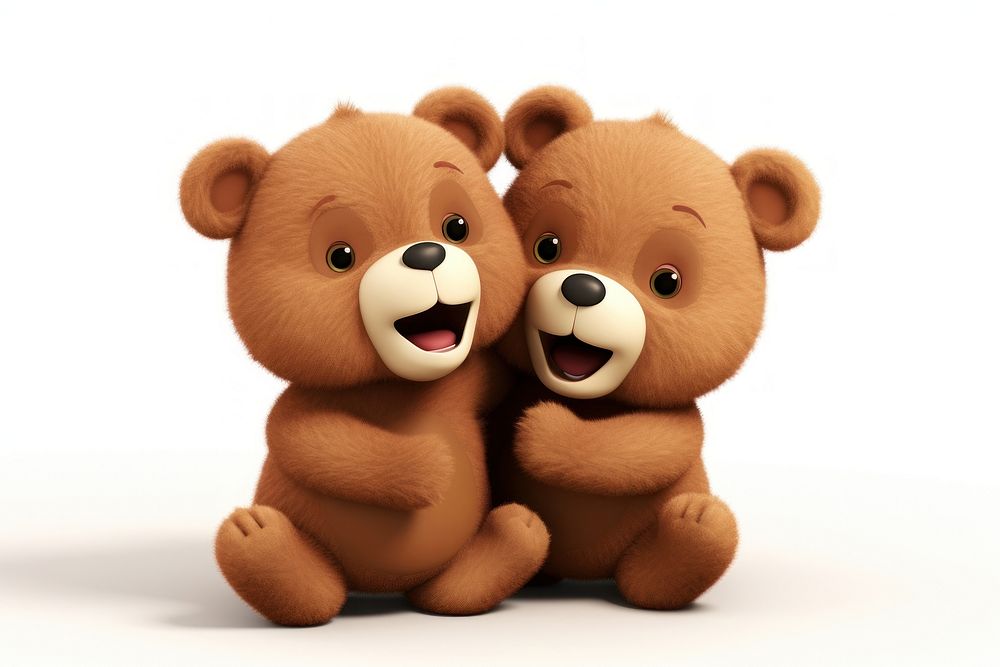 Two teddy bears cartoon toy white background. AI generated Image by rawpixel.