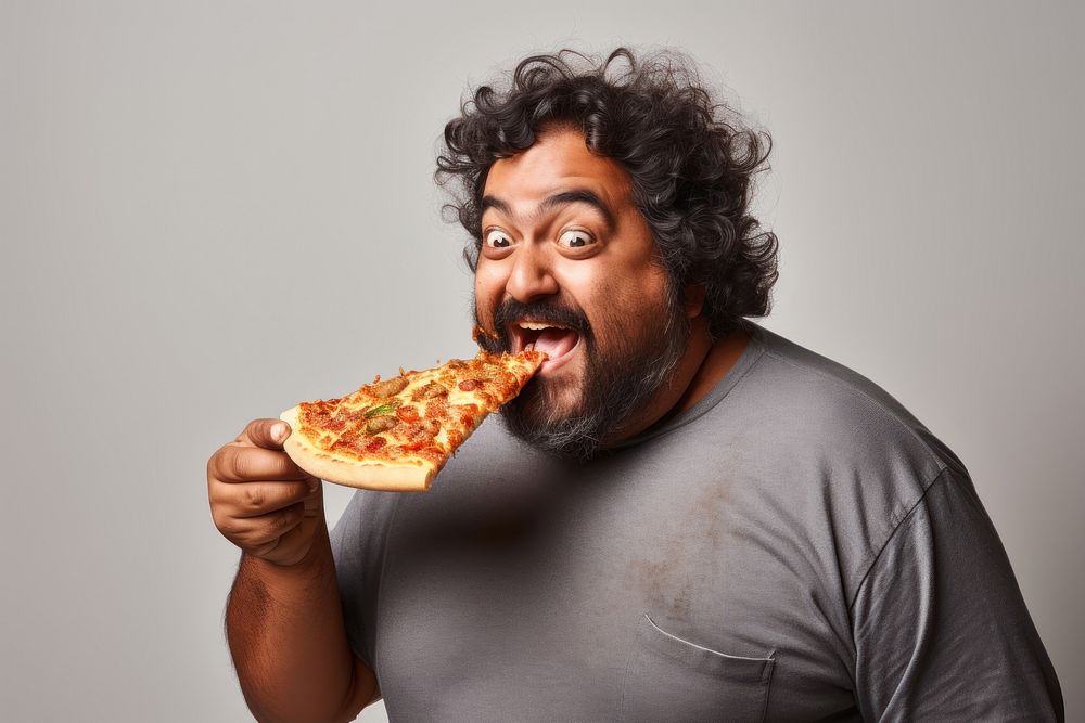 Eating pizza biting adult. 