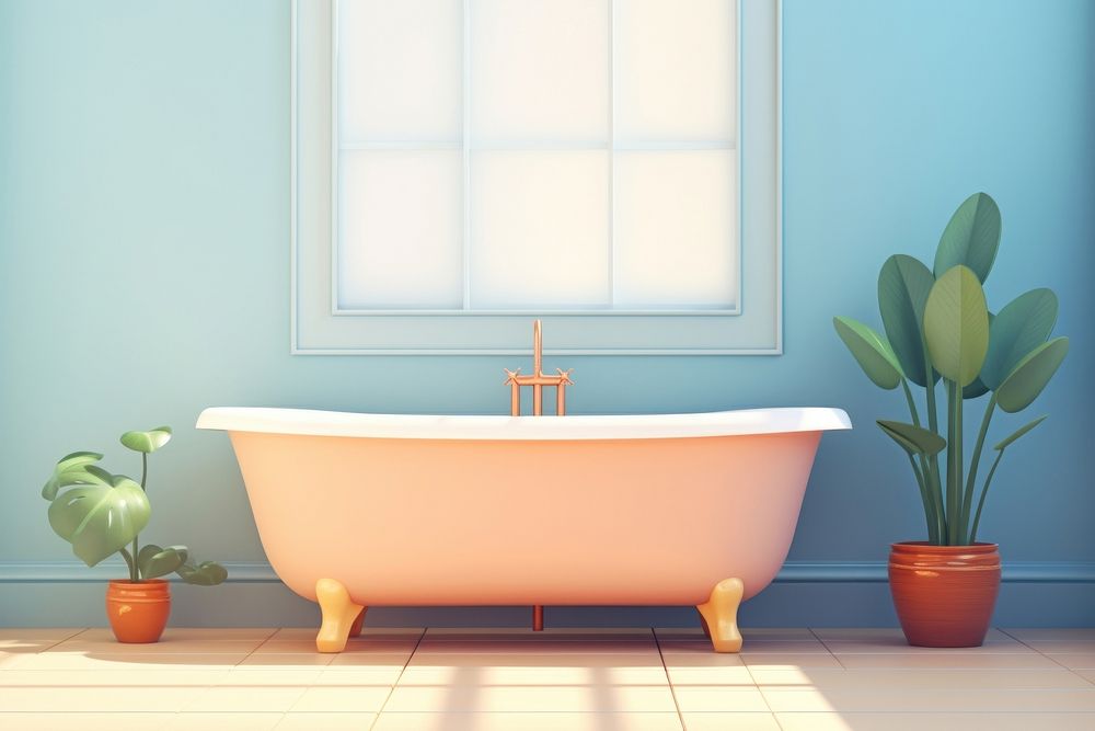 Bathtub bathroom architecture flowerpot. 