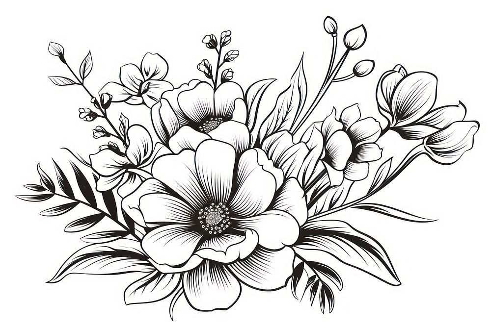 Flower bouqhet lineart pattern drawing sketch. AI generated Image by rawpixel.