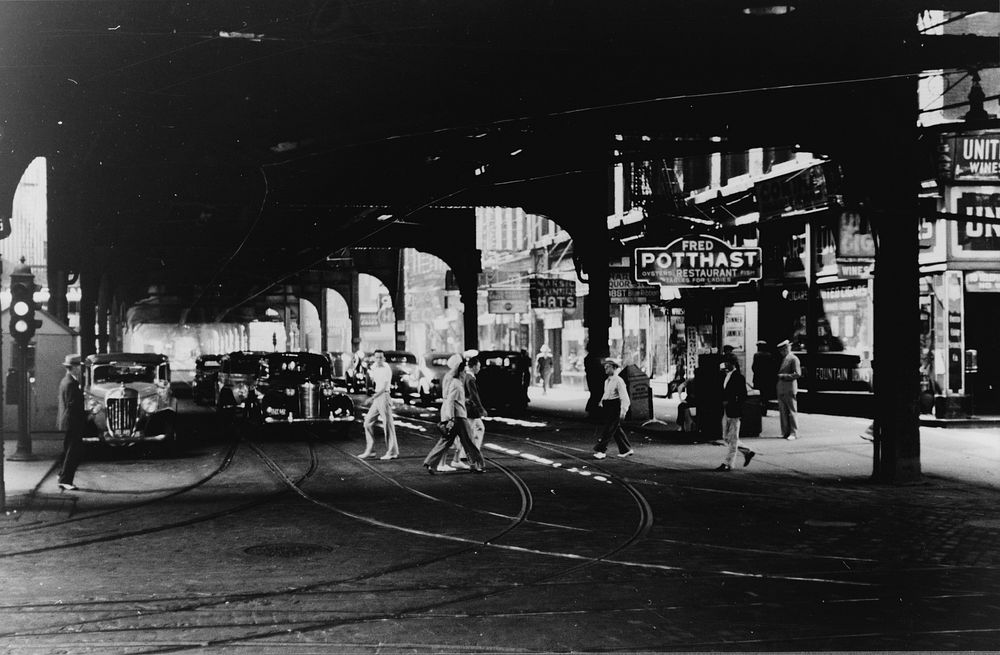 Under the elevated tracks. Chicago, Illinois. Sourced from the Library of Congress.