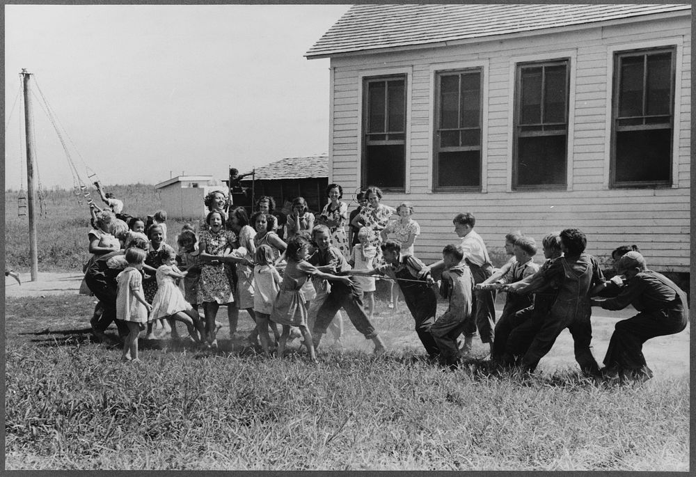 Tug-of-war at school, Southeast Missouri Farms Project by Russell Lee