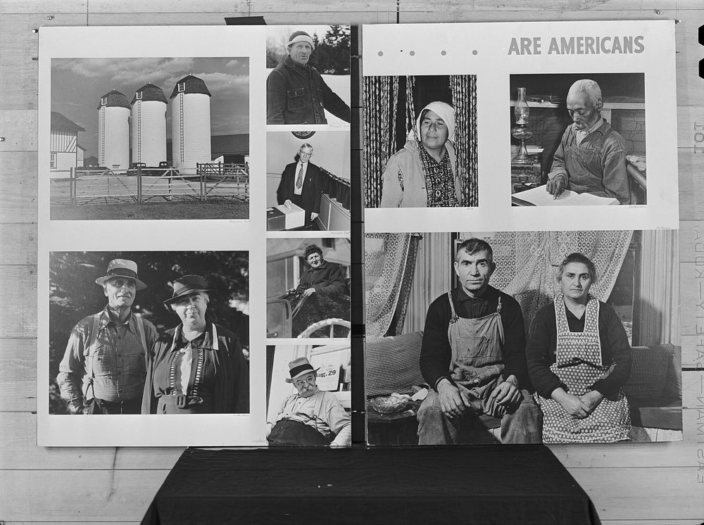 A panel from an exhibit "In the Image of America," designed by the Farm Security Administration as part of the Science and…