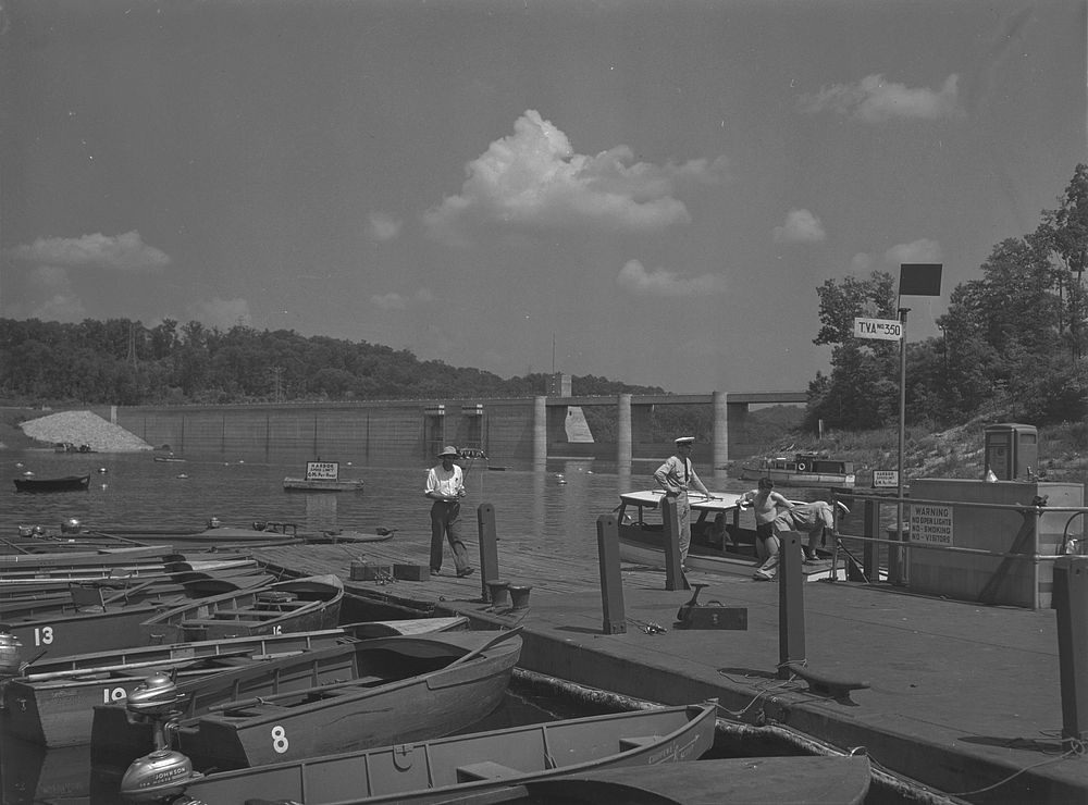 Norris Dam, Tennessee. Tennessee Valley Authority. Boats moored at Norris Lake. Sourced from the Library of Congress.